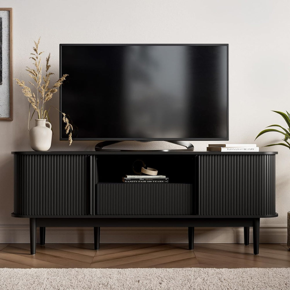 MAISONARIA Living Room Table Sets of 4, Sliding Doors End Table & TV Stan...