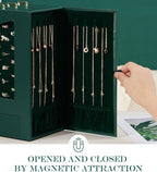 Homde Jewelry Organizer with Transparent Window Necklace Hooks Gift for Women Jewelry Box Display Case for Necklaces Rings Earrings Bracelets and Other Accessories (Forest Green)