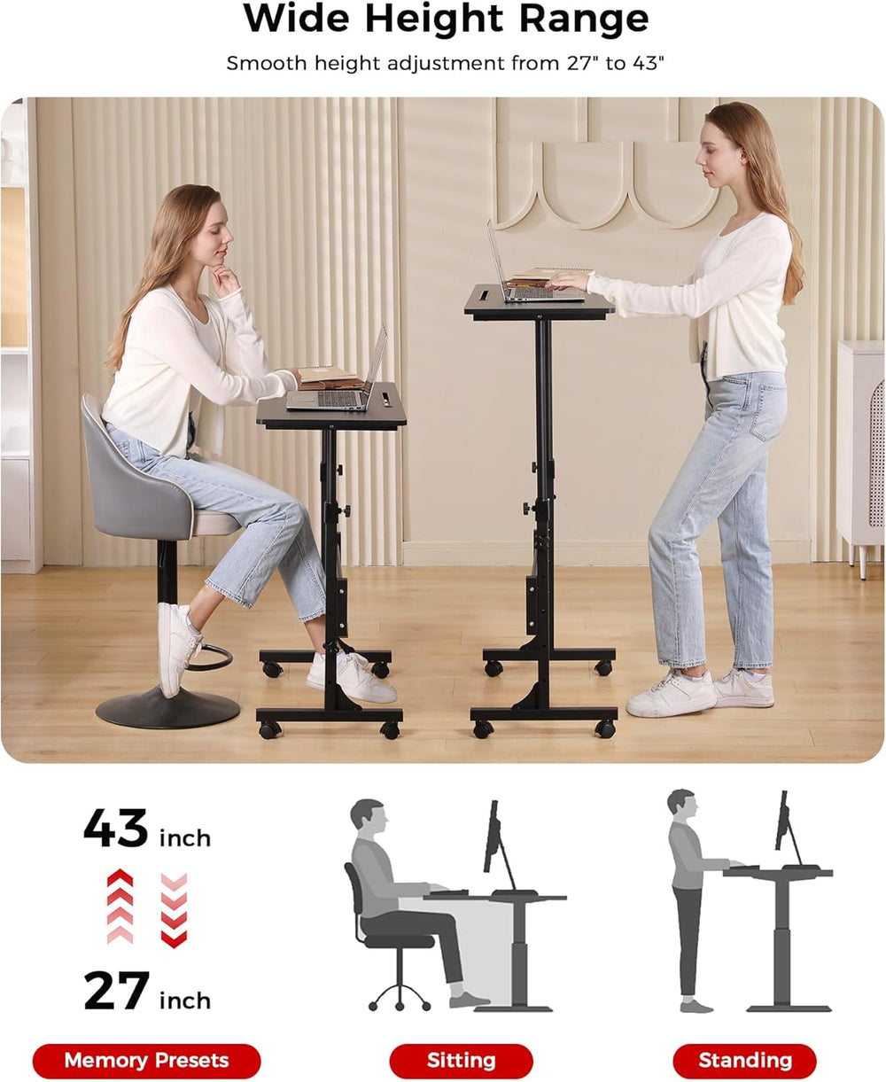 KLSMYHOKI Standing Desk Adjustable Height, Mobile Stand Up Desk with Wheels