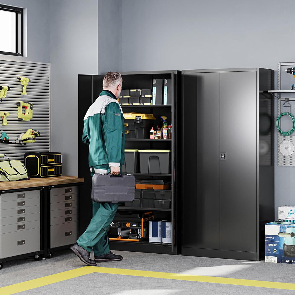 Letaya Metal Garage Storage Cabinets with Lock Door and Adjustable Shelves, S...