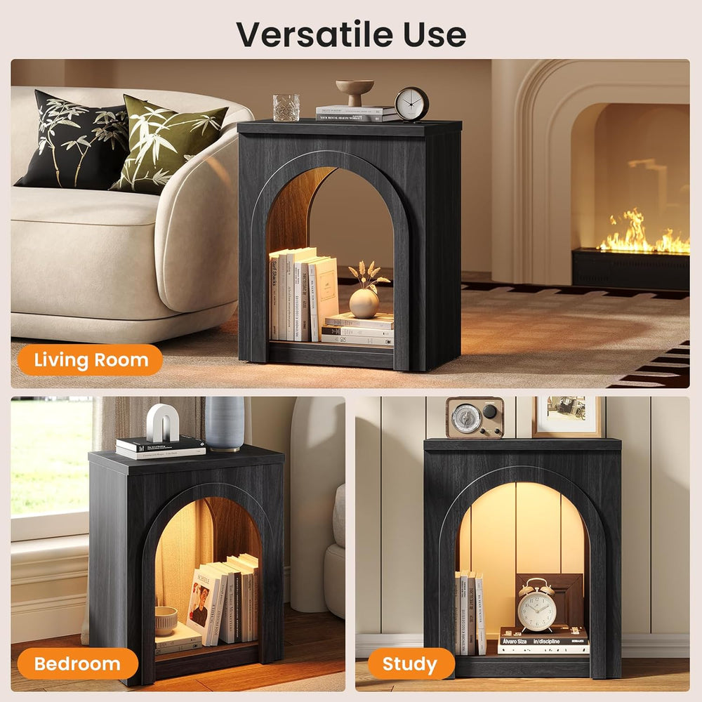 Sikaic Arched End Table Set of 2 with LED Lights, Modern NightStand with Arch...