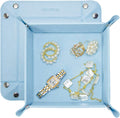 UnionBasic Small Jewelry Tray for Rings Watches Earrings, Entryway Catchall Caddy for Coins Keys Change, Nightstand Bedside Valet Holder, Trays for Electronic Gadgets, Lychee Pale Blue