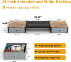Dual Monitor Stand Riser with 2 Drawers - 39Inch Large Storage Computer Monitor Stands for 2 Monitors, Wooden Desktop Organizer Perfect for Home Office Desk, Computer, Laptop, TV