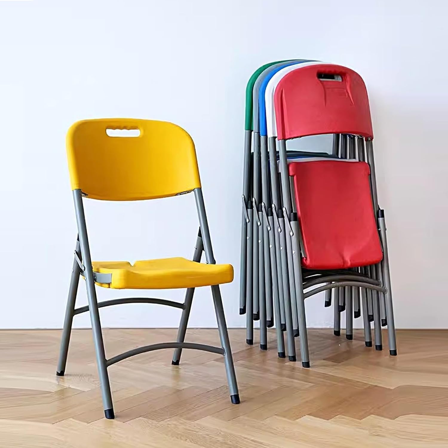 Folding Chairs, Heavy Duty Foldable Chair Portable HDPE Plastic Seat with Steel Frame for Indoor Outdoor(Green)
