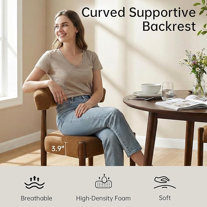 VKNOW Wooden Dining Chairs Set of 2, Modern Upholstered Dining Room Chairs wi...