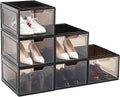 Shoe Boxes Shoe Storage Boxes Display Boxes with Magnetic Doors and Stackable Design, Ideal for Hallways, Under Beds, Wardrobes, and Living Rooms (Magnetic Door-Black, 6 Pack)
