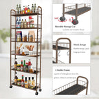 6-Tier Slim Storage Cart with Wheels, 6in Narrow Rolling Shelf,Sturdy Slim Storage Ideal for Kitchen, Bathroom, and Laundry Room,Champagne Gold
