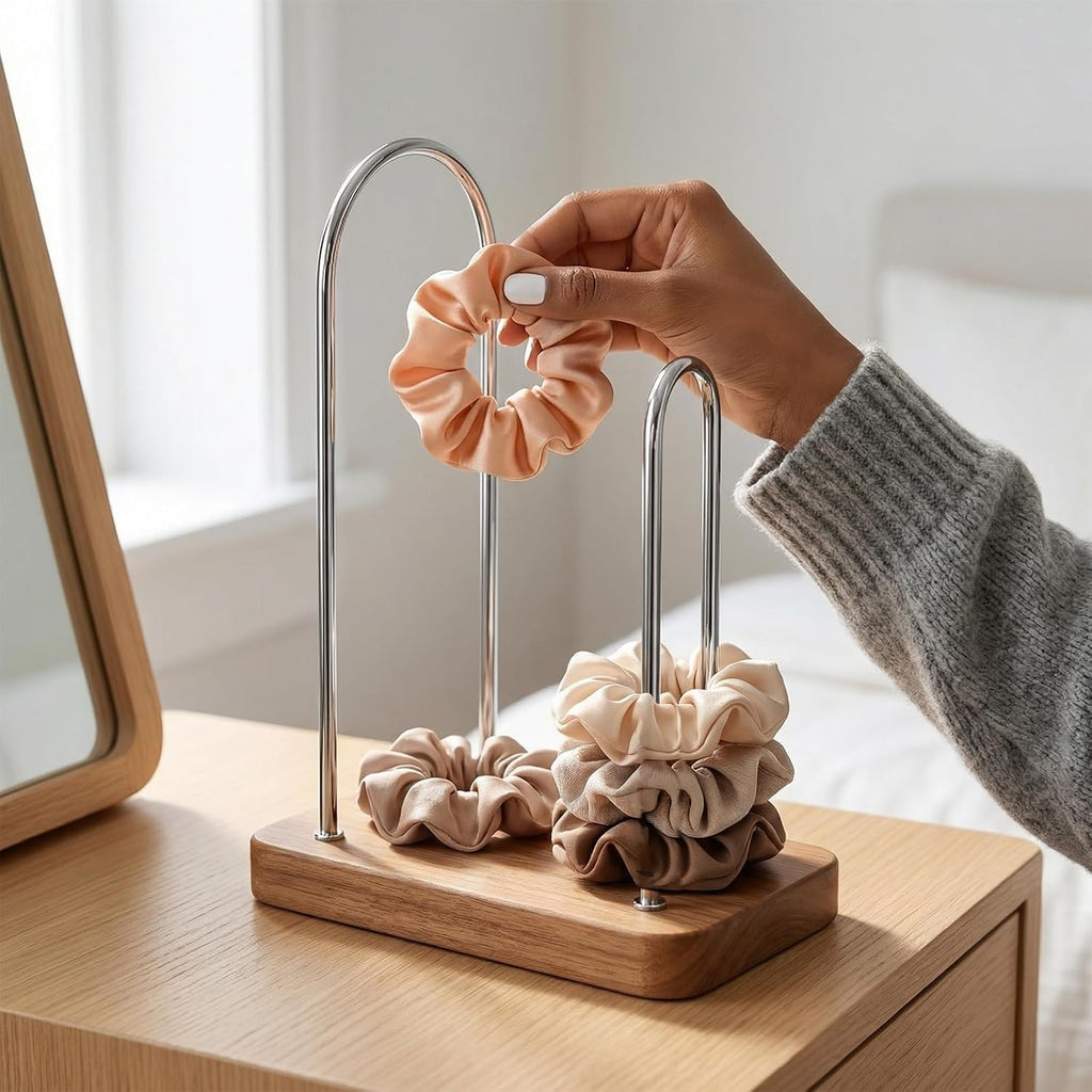 2PCS Hair Tie Holder Organizer, Scrunchie Holder Stand for Women Girls, Hair Accessories Storage Organizer, Scrunchie Organizer for Vanity Countertop and Bathroom (Natural)