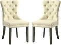 KCC Faux Leather Dining Chairs Set of 2, Upholstered High-end Tufted Dining Room Chair with Nailhead Back Ring Pull Trim Solid Wood Legs, Contemporary Nikki Collection Modern Style for Kitchen, Beige