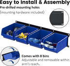 UNITEDPOWER wall mounted garage storage bin, Parts Rack, Plastic Hanging Stackable Storage Bin, Hardware Tool Organizer for workshop, Craft Room, school and Shop, 8 Bins&2 Rails (Blue), Large