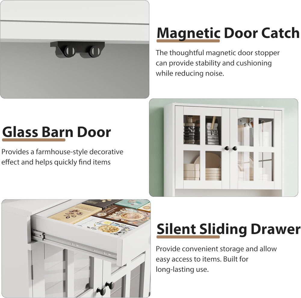 Garvee 72 Inch Kitchen Pantry Cabinet with Glass Doors, Drawer and Adjustable...