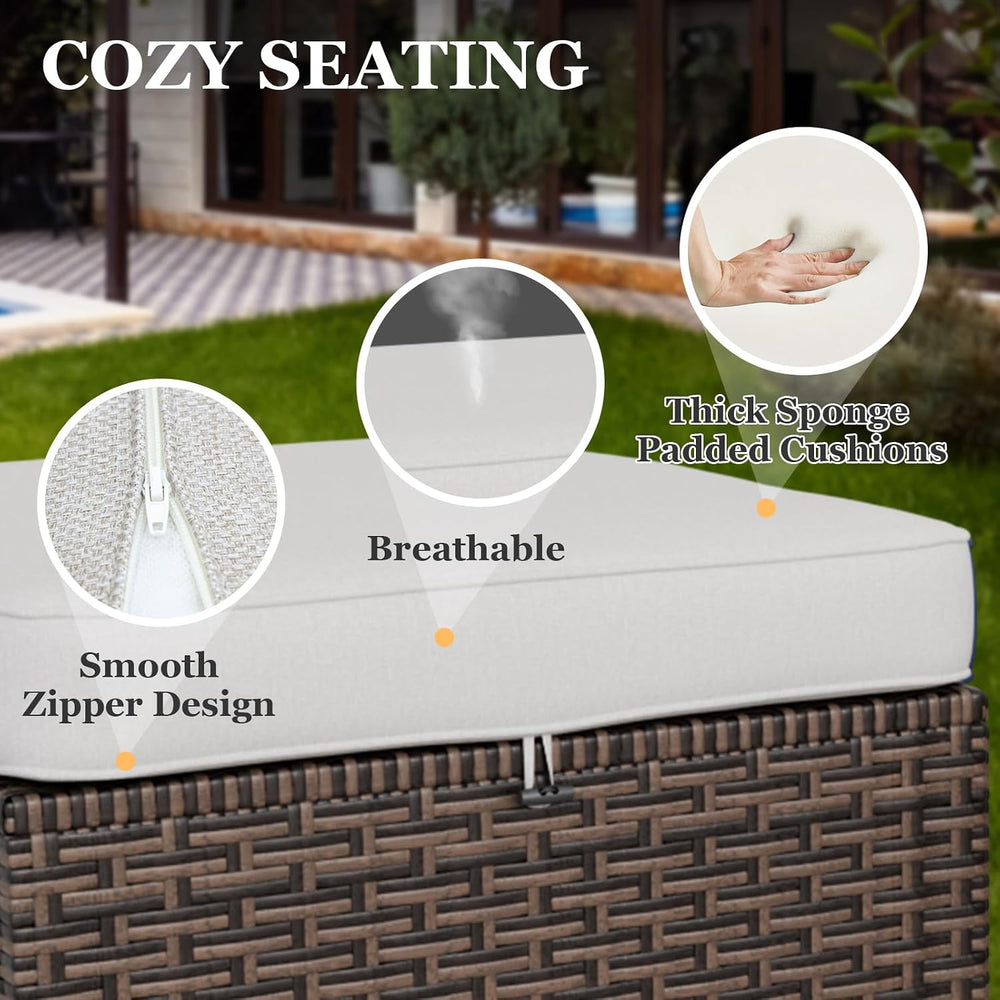EAGLE PEAK Ocean Vista 2 Piece Wicker Patio Ottoman Set Weather-Resistant Cus...