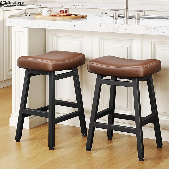 Counter Height Bar Stools Set of 2, 24 Inch Barstools for Kitchen Counter, Ki...