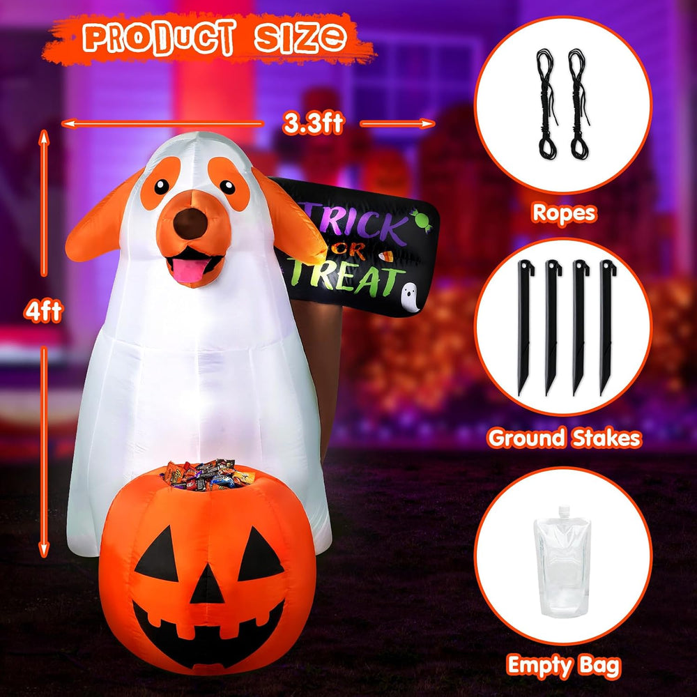 Halloween Inflatables Ghost Dog 4 FT Inflatable Halloween Dog with a Pumpkin ...