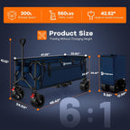 48" L Folding Beach Wagon Cart Foldable, 560lbs Weight Capacity 300L Heavy Duty Collapsible Wagons with Big All-Terrain Wheels, Utility Carts for Groceries, Shopping, Camping, Sports - Blue