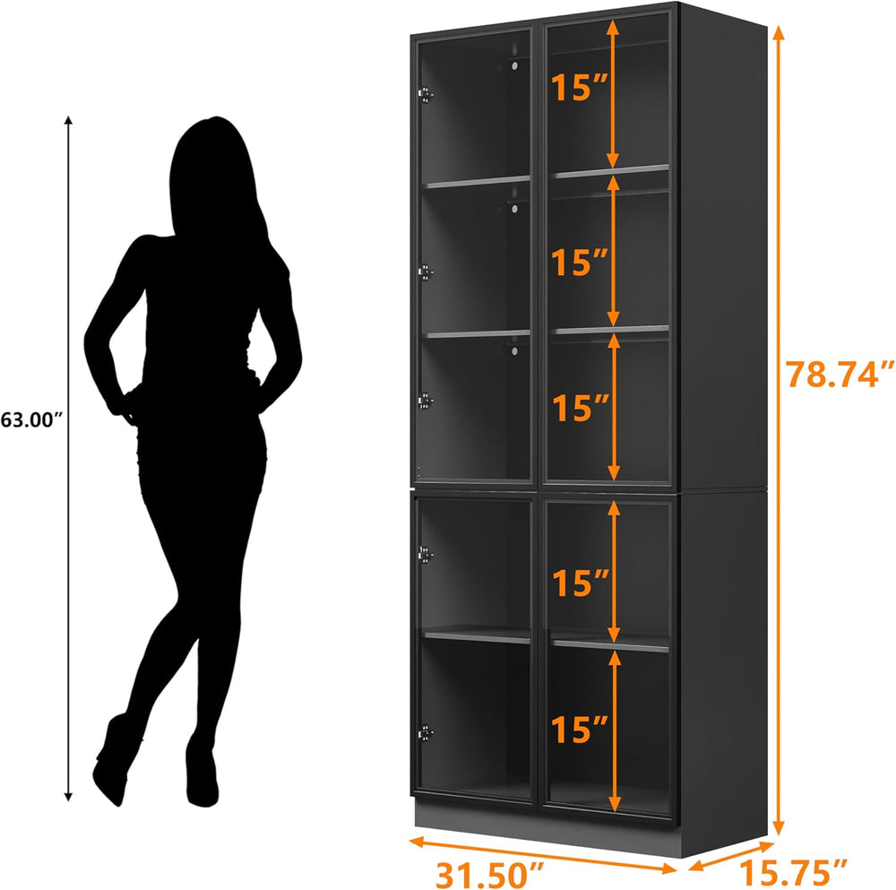 Wildhome 79'' Tall Glass Display Cabinet with LED Lights,Showcase wit...