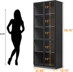 79'' Tall Glass Display Cabinet with LED Lights,Showcase with Glass Doors,5-Tier Curio Cabinet for Collectibles Bookcase,Storage Shelf, Bookcase (Black- 5 Layers, Large)