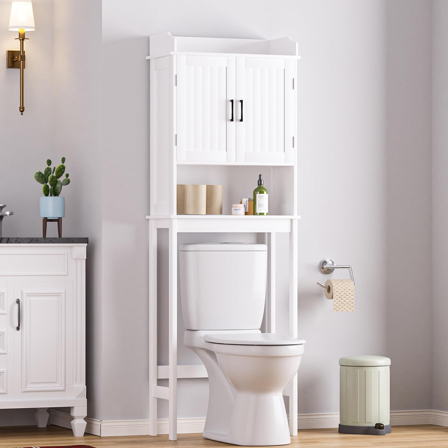 BlueWish Over The Toilet Storage Cabinet, 66.9" H Over Toilet Bathroom Organizer with Adjustable Shelves, Anti-toppling Design, Tall Over Toilet Storage for Laundry Room, Balcony