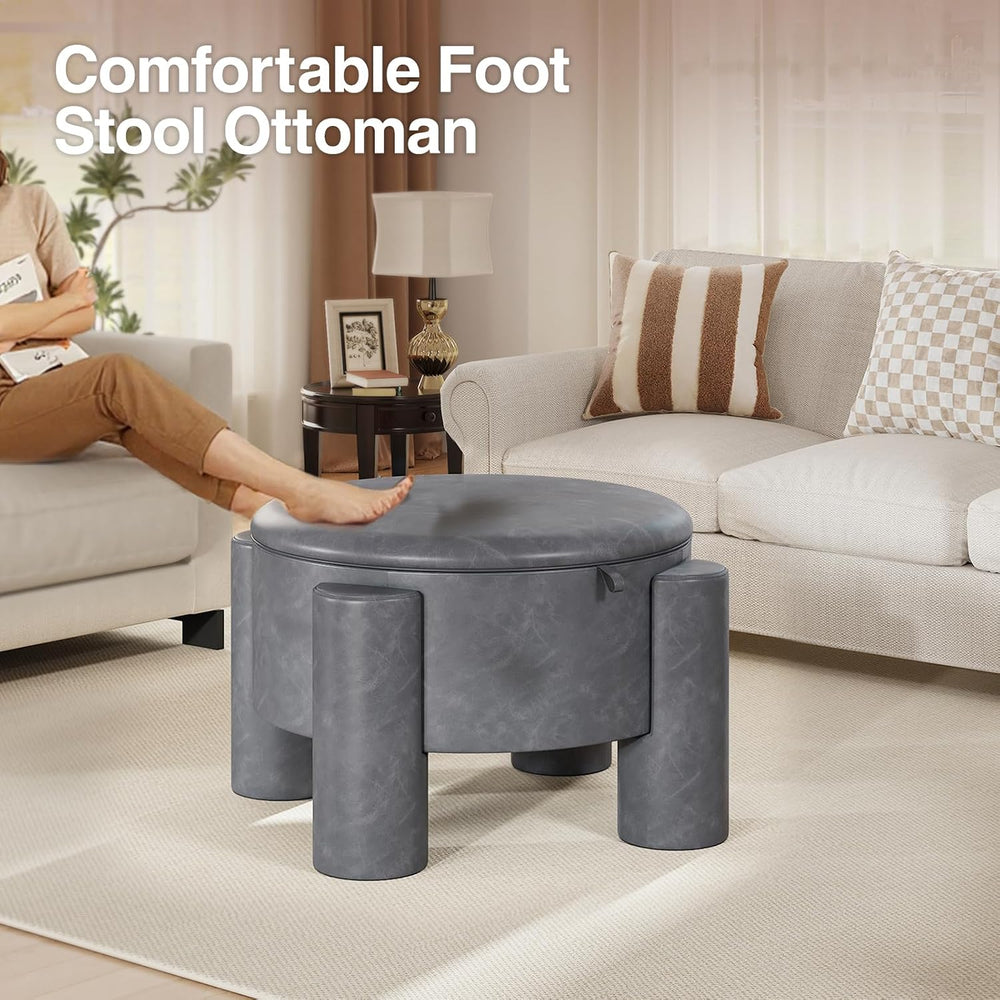 FiveWillowise 24 Inch Round Small Ottoman with Storage,Faux Leather | 24&quot...