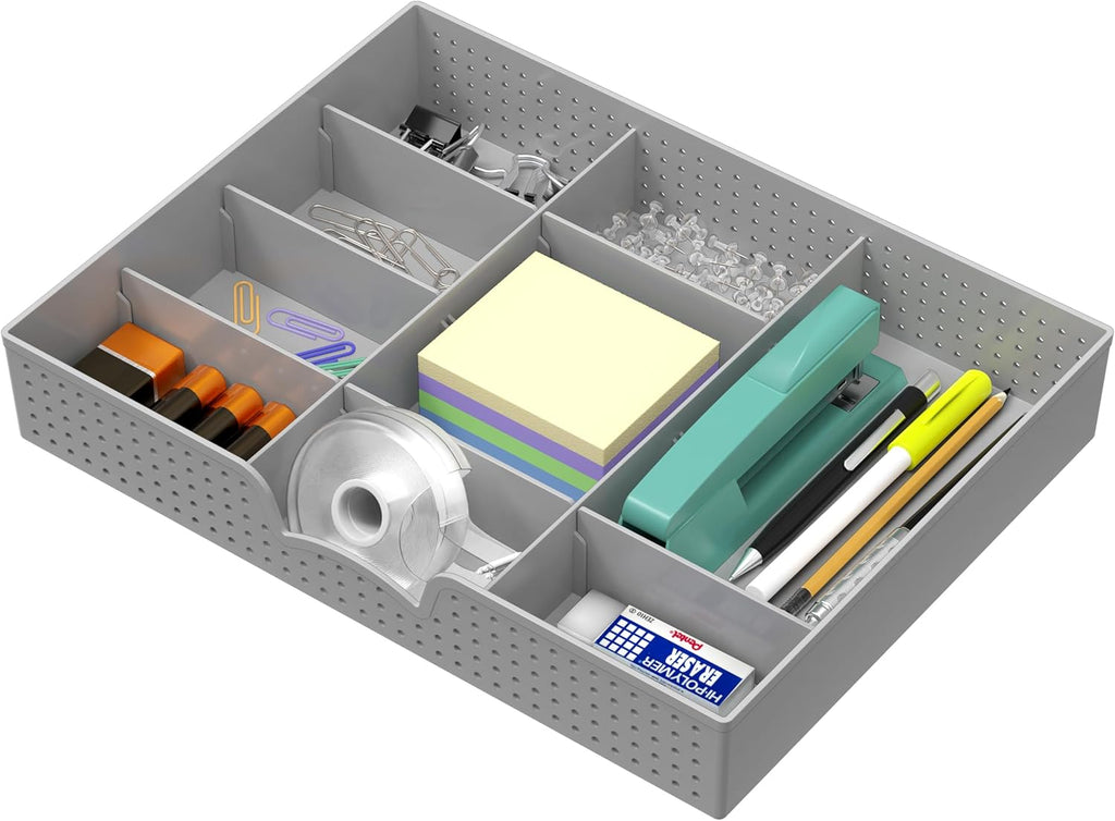 Simple Houseware Drawer Organizer Tray with 9 Adjustable Compartments, Gray