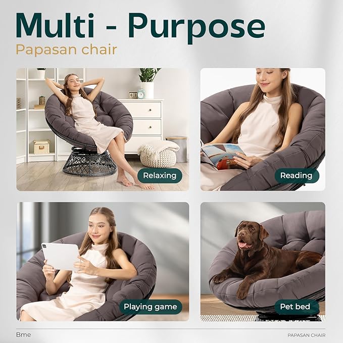 Bme 40" Ergonomic Wicker Papasan Chair