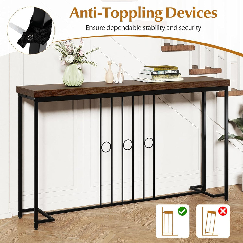 Giantex Industrial Console Table, 55" Narrow Entryway Table with H-Shape...