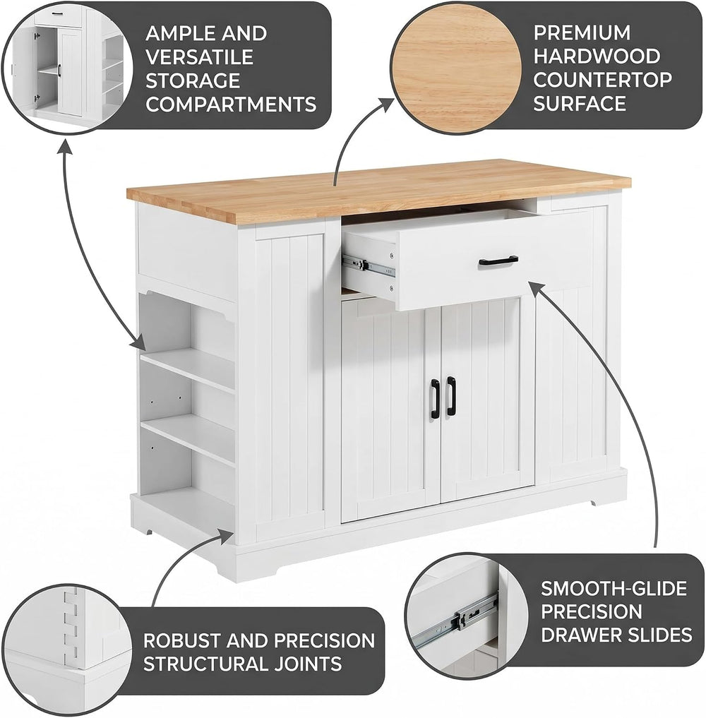 46 Inch Kitchen Island Cart with Storage Cabinet, Wood Top Breakfast Bar with...