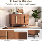 Mid Century Modern Bedroom Set, 6 Drawer Dresser and Nightstand Sets for Bedroom, Night Stand Set 2 & 6 Drawer Dresser with Gold Handles, Wood Chest of Drawers Storage Cabinet Set, Cherry