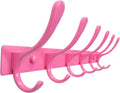 SKOLOO Coat Rack Wall Mounted - 6 Hooks, Heavy Duty, Stainless Steel, Metal Wall Hangers, Sturdy Coat Hooks for Hanging Coats, Jacket, Clothes, Hat, Pink