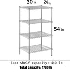 24" Deep x 30" Wide x 54" Height Wire Shelving Kit | 4-Tier | NSF Commercial Storage Rack Unit