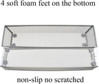 HAHIYO Stackable Mesh Tray Cup 12 x 3 x 2 inches Sturdy Container for Desk Drawer Organizer Collection for Home Office School kitchen Soft Foam Feet No Sharp Edges 2 Pack Silver