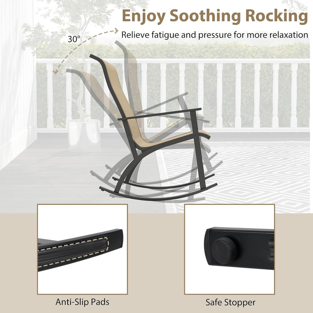 Tangkula 3 Piece Patio Rocker Set, Heavy-Duty Rocking Bistro Chairs & Tab...