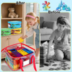 4 Pack Magnetic Tiles Storage Bag with Manual Pocket& Name Tag, Whole Clear PVC Magnetictiles Organizer Case for Magnetic Tiles, Building Blocks, Toy Cars, Board Game, Puzzle (Colorful)