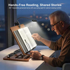 Book Stand for Reading with Light, Book Holders for Reading Hands Free, Adjustable Height & Angle, Fits Cookbook Recipe, Textbook, Kindle,Foldable for Kitchen, Office, School,Gift for Book Lovers