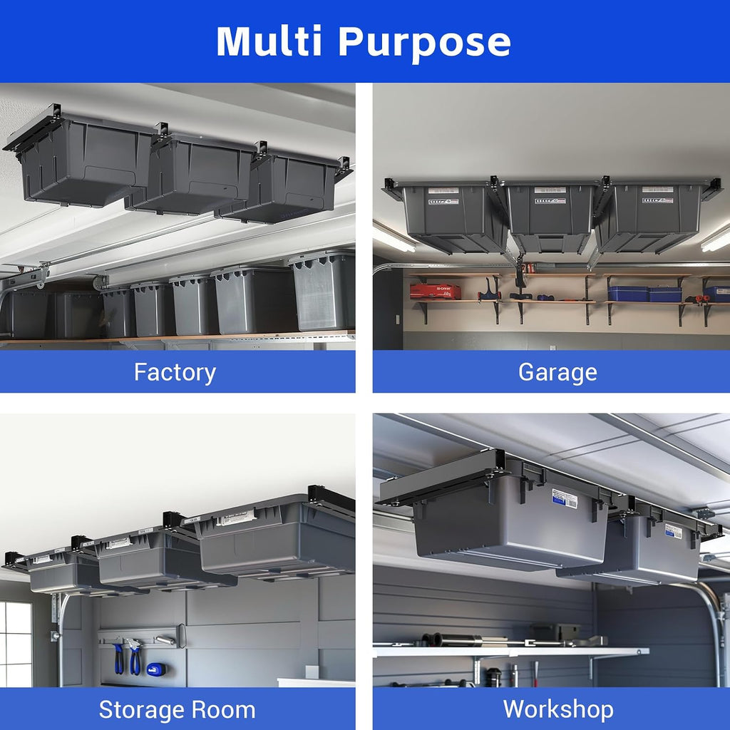 5 Pack Overhead Storage Rack, Ceiling Rack for Utility Bins Organization, Heavy Duty Garage Storage Supports Most Containers (for 4 Bins)