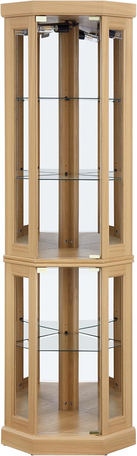 Tall Corner Cabinet with Glass Doors, Lighted Glass Display Curio Cabinet wit...