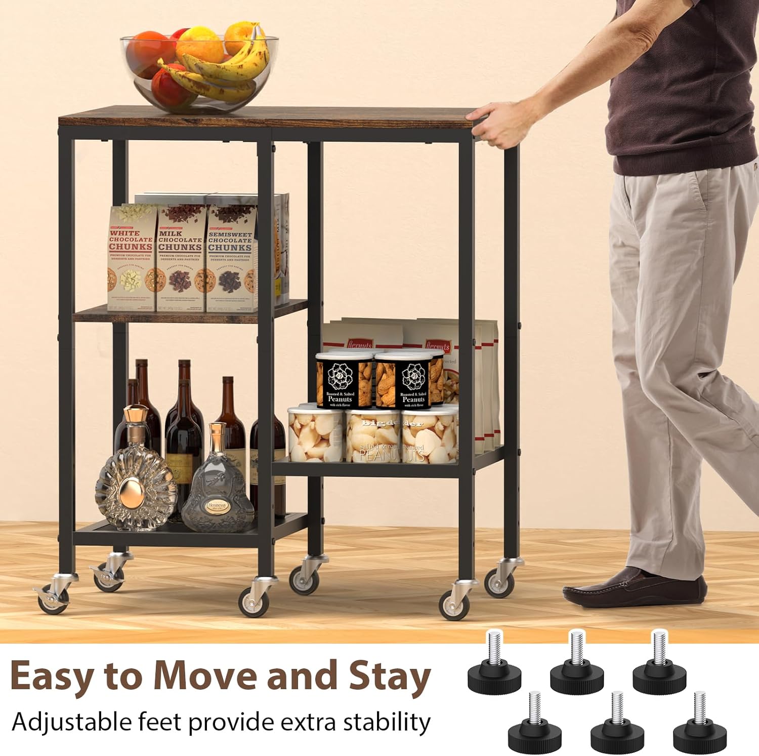 Kitchen Microwave Cart,Microwave Stand with Wheels,Coffee Bar Table Station,4-Tier Rolling Baker's Rack,Small Appliance Storage Shelf,Utility Side Table for Kitchen,Living Room (Rustic Brown)