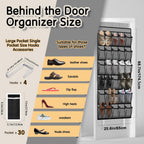 Kotkn Over the Door Shoe Organizer with 30 Breathable Mesh Pockets - Large Capacity Closet Storage for Men & Women, Hanging Shoe Rack Organizer (Gray)