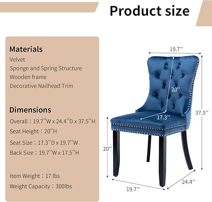 Modern Dining Chairs Set of 4, Tufted Upholstered Dining Chair with Solid Woo...