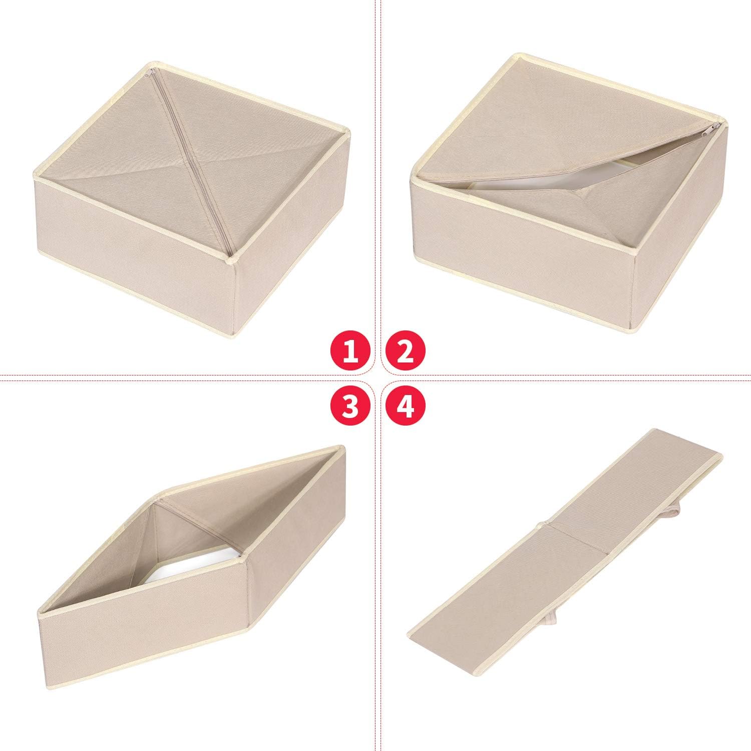 DIOMMELL 4 Pack Foldable Cloth Storage Box Closet Dresser Drawer Organizer Fabric Baskets Bins Containers Divider for Clothes Underwear Bras Socks Clothing,Beige 400