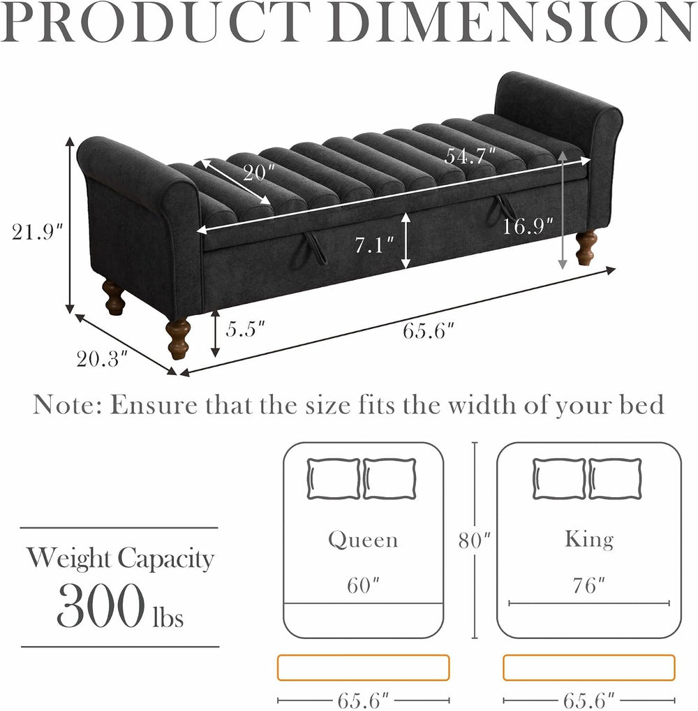 Aoiy & Wifon 65.55" W Large Storage Ottoman Bench, King Size End of ...