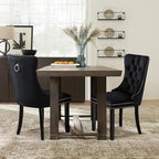 Velvet Upholstered Dining Chairs Set of 2, Modern Style Kitchen Side Chairs with Nailhead Trim and Wood Legs,Metal Pulling Ring for Dining Room Living Room(Black,Set of 2)