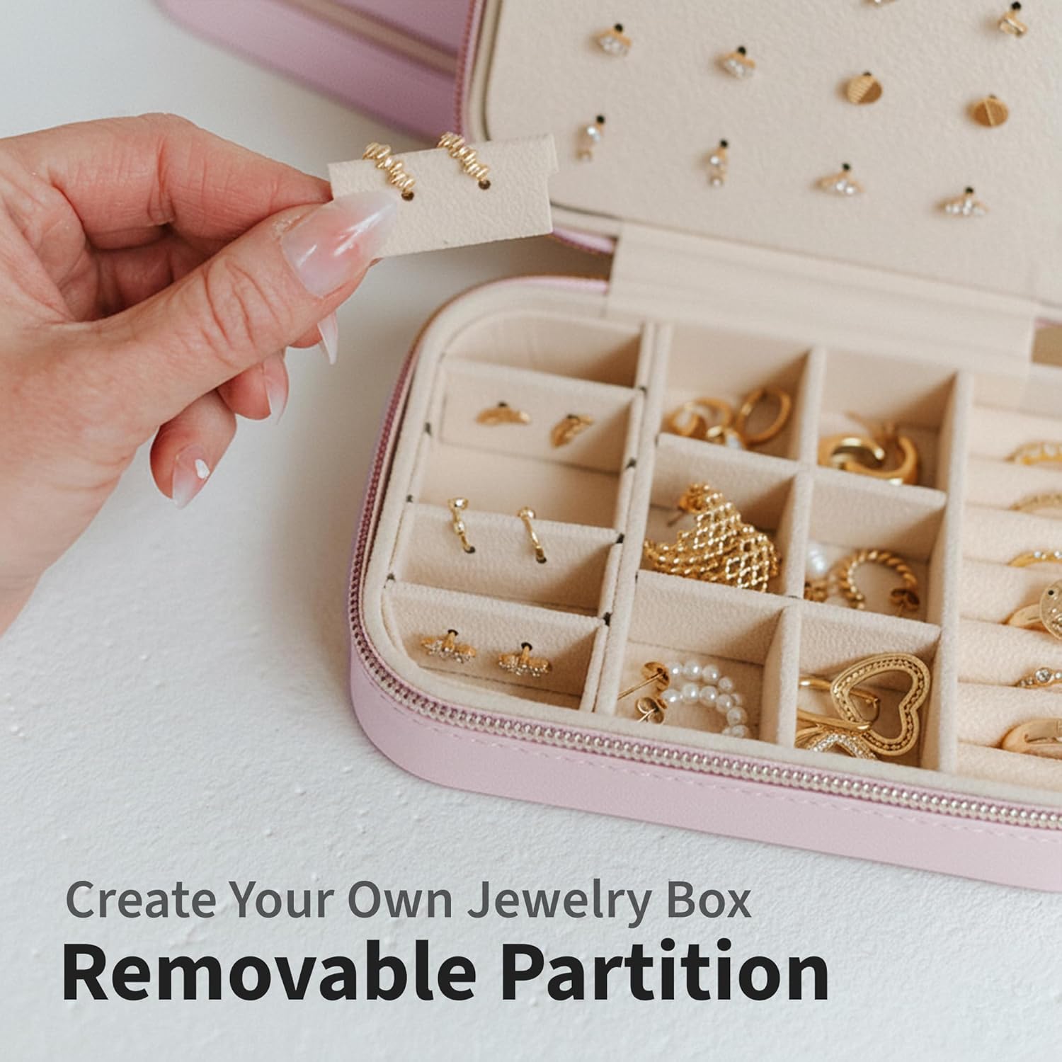 Small Travel Jewelry Box Organizer for women & Girls, Portable Small Travel Jewelry Case Organizer for Traveling, PU Leather Mini Box for Earrings, Necklaces, Rings, Bracelets - Pink