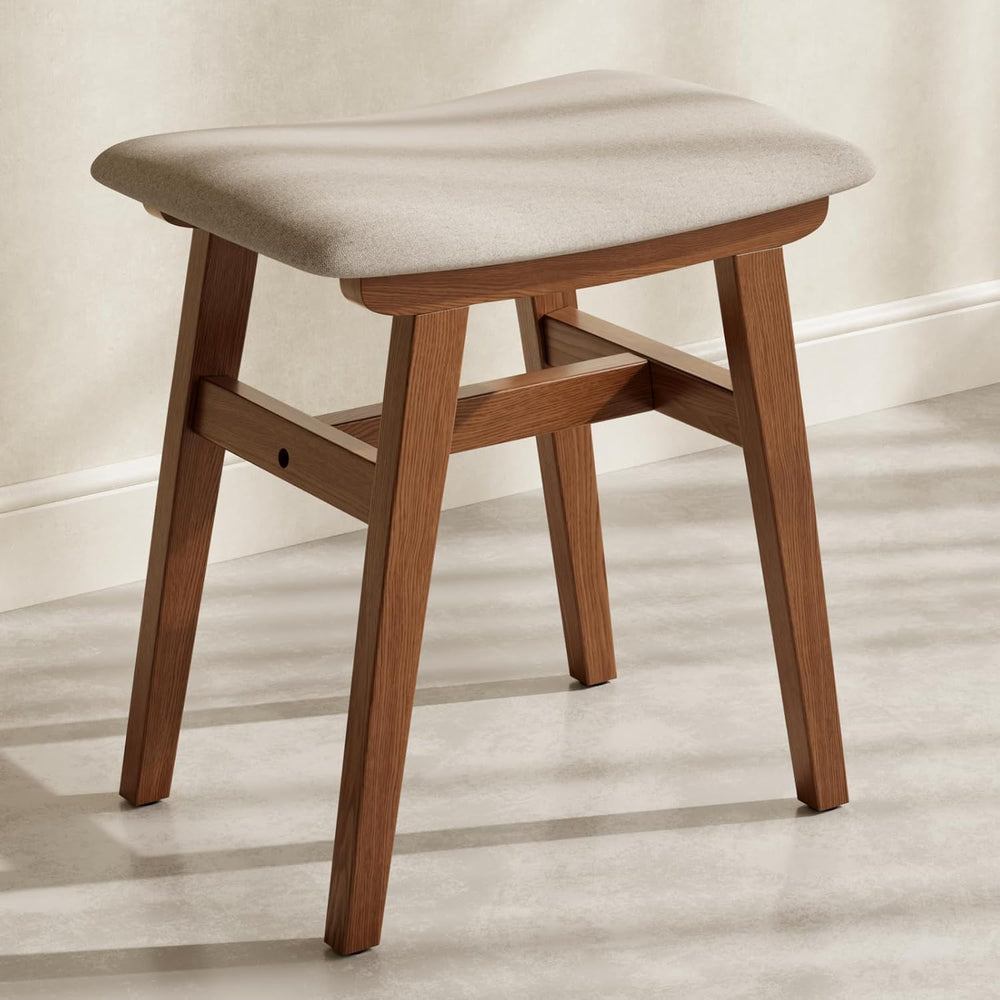 Muwuele Solid Wood Vanity Stool, Compact Makeup Chair with Saddle Cushion, Li...