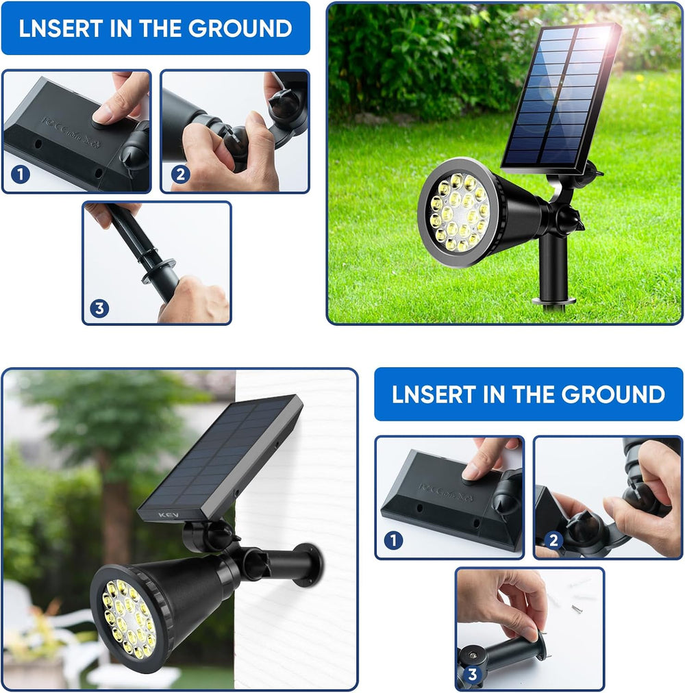KEV 800 Lumens Solar Spot Lights Outdoor,18 LEDs Solar Flood Lights with 2 Mo...