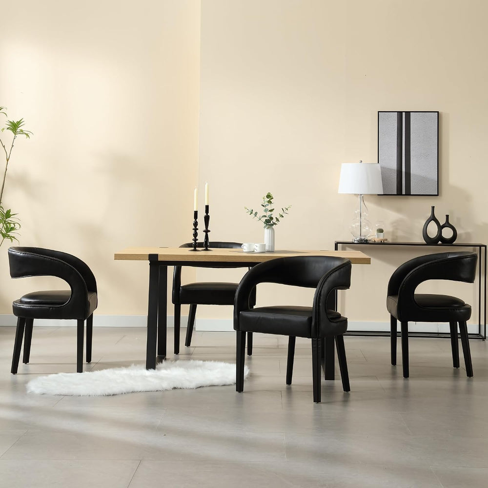 Shunzhi Black PU Leather Dining Chairs Set of 4, Modern Upholstered Dining Ro...