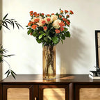 Brown Fluted Glass Vase, 9.8 Inch Thick-Wall Cylindrical for Flowers | Wide Smooth Opening, Weighted Thick Base, Tabletop Centerpiece