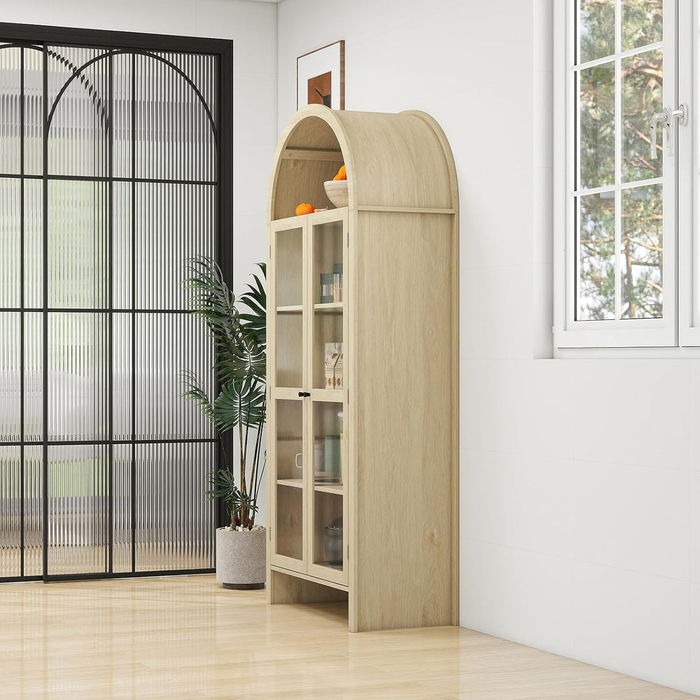 70.28 Inch High Arched Kitchen Pantry, Wooden Kitchen Storage Cabinet with Ad...