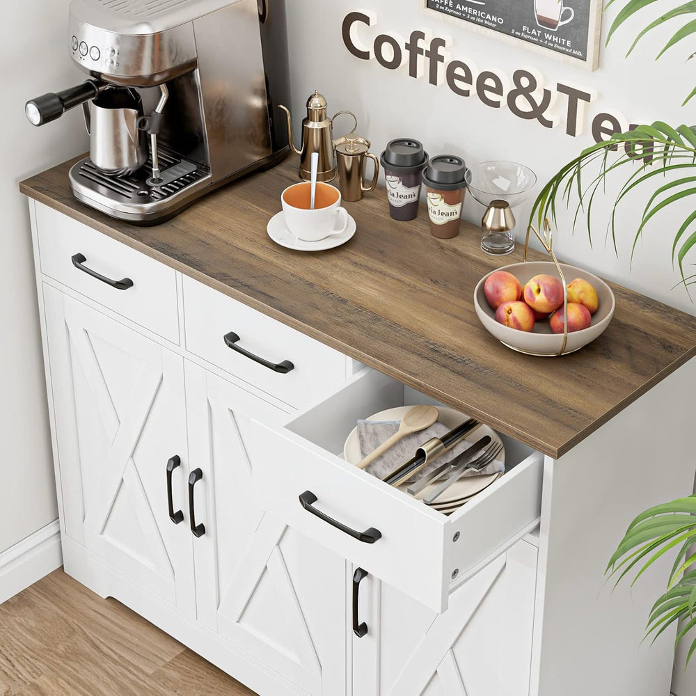 HOSTACK Kitchen Buffet Cabinet with Storage, Sideboard Coffee Bar, White | Fa...