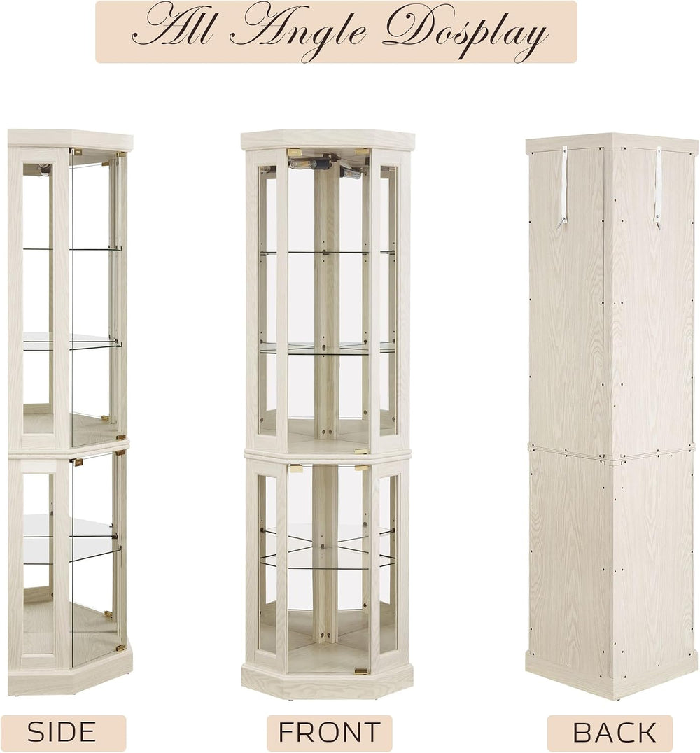 Corner Curio Cabinet, 70" H Lighted Glass Display Cage with Tempered Gla...